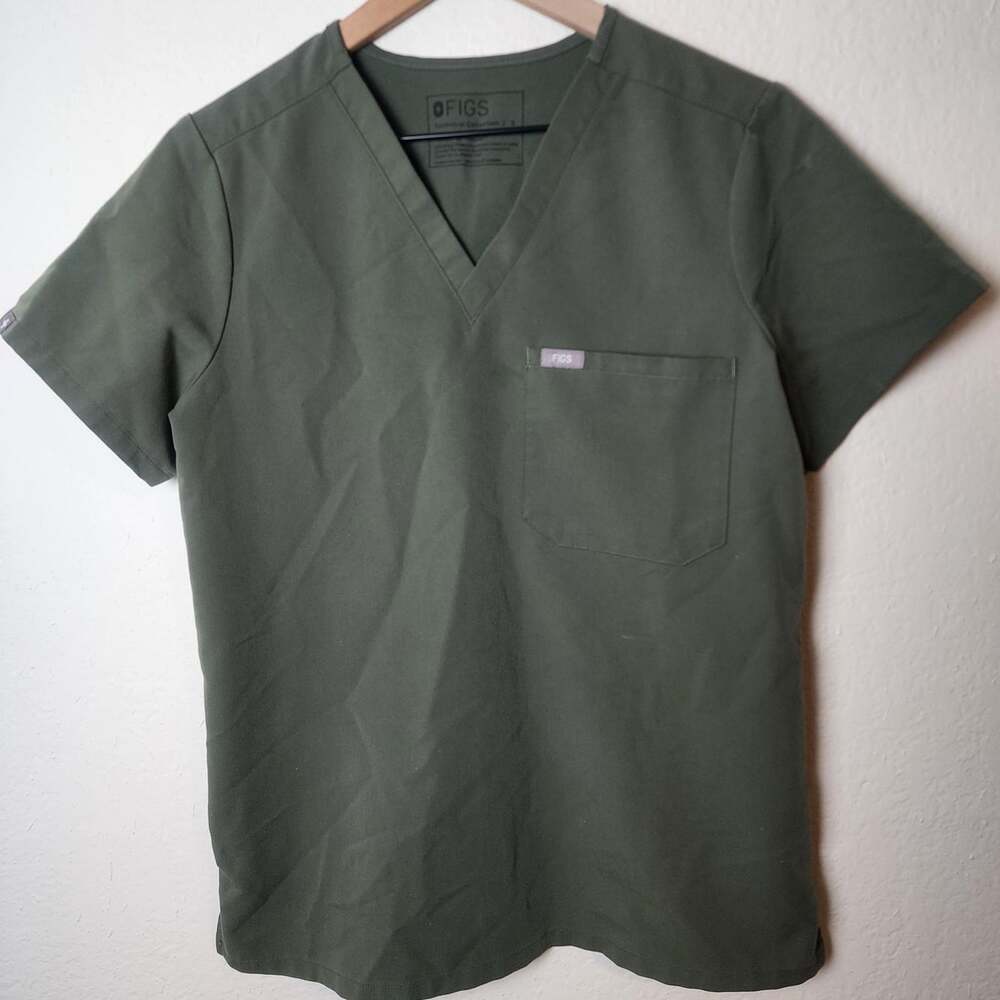 Figs Scrub Top Womens Small Green Catarina Technical V Neck Pocket Shirt Tunic